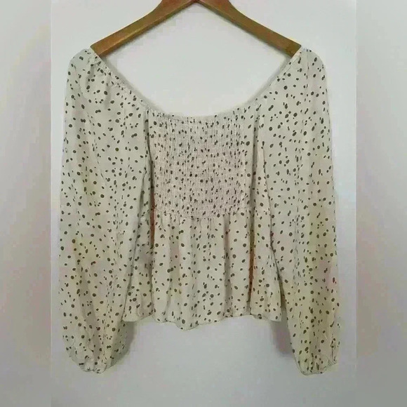 Women’s Size Small Brown Cream Polka Dot Blouse Lightweight Boho Style y2k - Picture 2 of 3